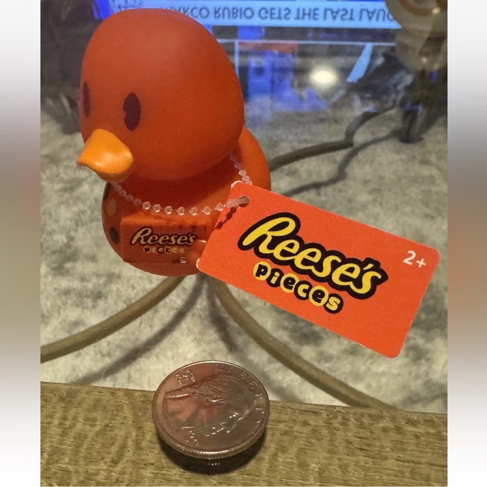 Reese’s Pieces Orange Rubber Duck Bird Toy